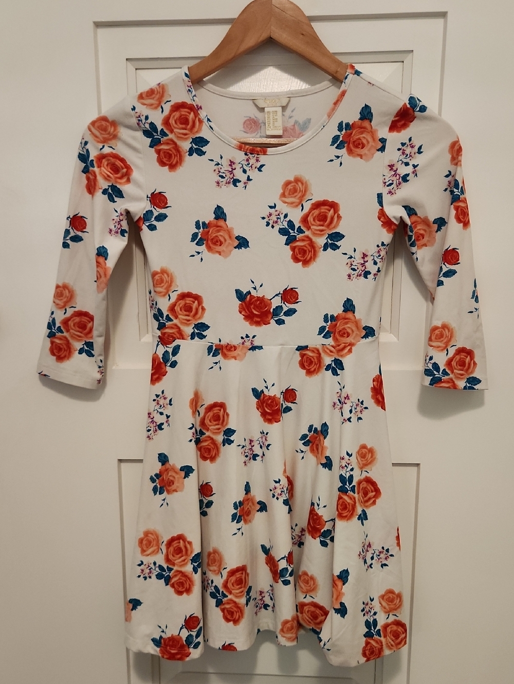 Forever 21 Girls Skater Dress Sz 9/10 Cream Rose Design